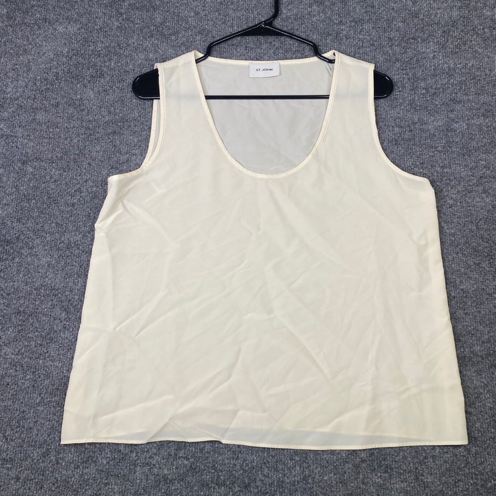 St. John Womens Cream Silk Rayon Blend Scoop Neck Tank Top Shell Size M